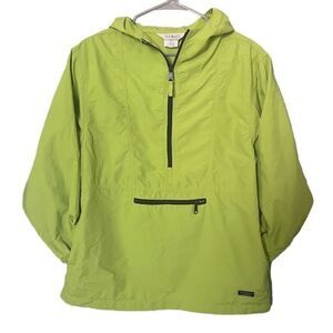 LL Bean Kids‎ Neon Green Classic Anorak Windbreaker 1/2 Zip Pull Over Size L